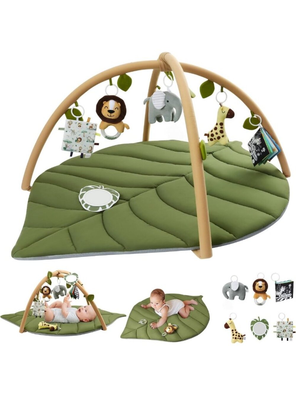 Oversized Leaf-Shaped Baby Play Gym & Activity Mat with 6 Detachable Toys